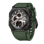 SANDA SD3356 Live Edition Men's Tactical Dual Display Ana-Digi Sport Watch - 48mm Steel Shield ABS Case 5ATM Waterproof Triple Time Multi-Function Rubber Strap Wristwatch