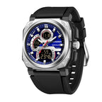 SANDA SD3356 Live Edition Men's Tactical Dual Display Ana-Digi Sport Watch - 48mm Steel Shield ABS Case 5ATM Waterproof Triple Time Multi-Function Rubber Strap Wristwatch