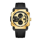 SANDA SD3377 Live Edition Men's Tactical Dual Display Ana-Digi Sport Watch - 49mm Steel Shield ABS Case 5ATM Waterproof Triple Time Multi-Function Silicone Strap Wristwatch