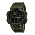 SANDA SD6009 Live Edition Men's Tactical Digital Sport Watch - 45mm Rugged ABS Case World Map 5ATM Waterproof Dual Time Stopwatch Front Light Button TPU Strap Wristwatch