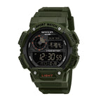 SANDA SD6009 Live Edition Men's Tactical Digital Sport Watch - 45mm Rugged ABS Case World Map 5ATM Waterproof Dual Time Stopwatch Front Light Button TPU Strap Wristwatch