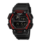 SANDA SD6009 Live Edition Men's Tactical Digital Sport Watch - 45mm Rugged ABS Case World Map 5ATM Waterproof Dual Time Stopwatch Front Light Button TPU Strap Wristwatch