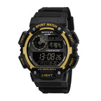 SANDA SD6009 Live Edition Men's Tactical Digital Sport Watch - 45mm Rugged ABS Case World Map 5ATM Waterproof Dual Time Stopwatch Front Light Button TPU Strap Wristwatch