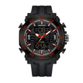 SANDA SD6029 Live Edition Men's Tactical Dual Display Ana-Digi Sport Watch - 53mm Steel Ring ABS Case 5ATM Waterproof Dual Time Multi-Function TPU Strap Wristwatch