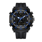 SANDA SD6029 Live Edition Men's Tactical Dual Display Ana-Digi Sport Watch - 53mm Steel Ring ABS Case 5ATM Waterproof Dual Time Multi-Function TPU Strap Wristwatch