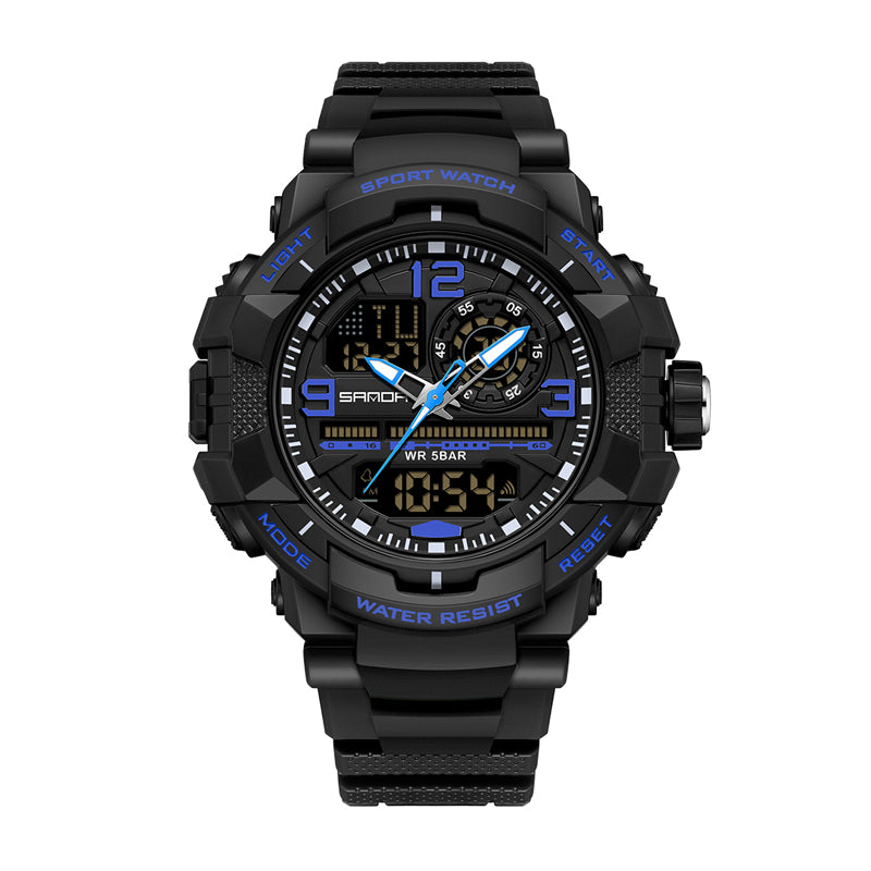 SANDA SD6130 Live Edition Men's Tactical Dual Display Ana-Digi Sport Watch - 57mm Rugged ABS Case 5ATM Waterproof Stopwatch Multi-Function TPU Strap Wristwatch