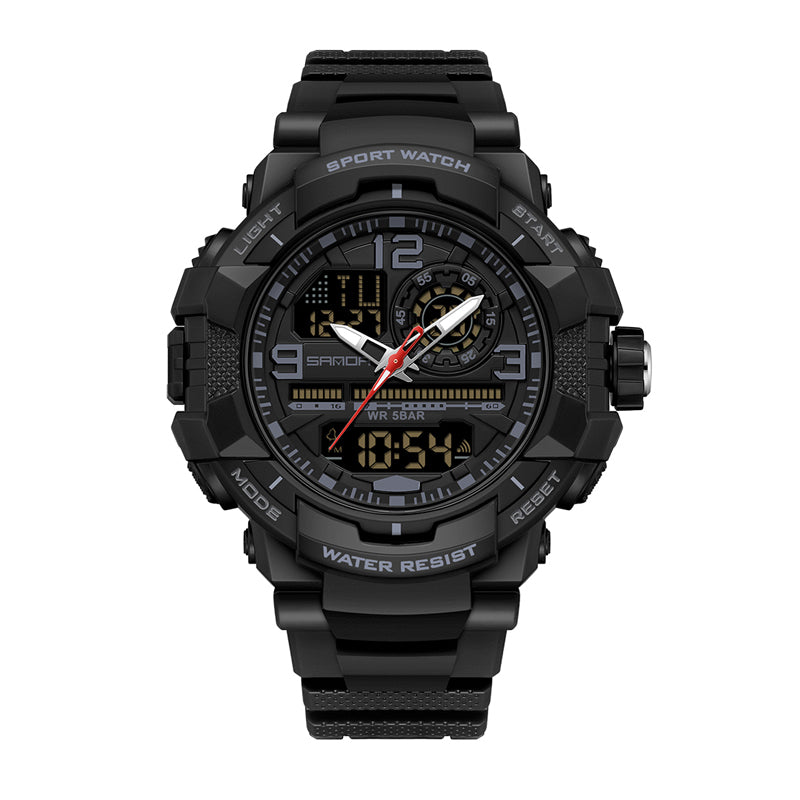SANDA SD6130 Live Edition Men's Tactical Dual Display Ana-Digi Sport Watch - 57mm Rugged ABS Case 5ATM Waterproof Stopwatch Multi-Function TPU Strap Wristwatch