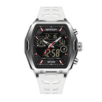 SANDA SD6235 Live Edition Men's Tactical Dual Display Ana-Digi Sport Watch - 51x47mm Tonneau ABS Case 5ATM Waterproof Triple Time Stopwatch Silicone Strap Wristwatch