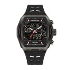 SANDA SD6235 Live Edition Men's Tactical Dual Display Ana-Digi Sport Watch - 51x47mm Tonneau ABS Case 5ATM Waterproof Triple Time Stopwatch Silicone Strap Wristwatch
