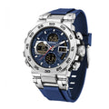 SANDA SD6312 Live Edition Men's Tactical Dual Display Ana-Digi Sport Watch - 53mm Rugged ABS Case 5ATM Waterproof Triple Time Multi-Function TPU Strap Wristwatch