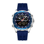 SANDA SD6318 Live Edition Men's Tactical Dual Display Ana-Digi Sport Watch - 50mm Zinc Alloy Case Tachymeter Bezel 5ATM Waterproof Triple Time Multi-Function Silicone Strap Wristwatch