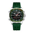 SANDA SD6318 Live Edition Men's Tactical Dual Display Ana-Digi Sport Watch - 50mm Zinc Alloy Case Tachymeter Bezel 5ATM Waterproof Triple Time Multi-Function Silicone Strap Wristwatch