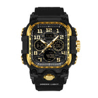 SANDA SD6357 Live Edition Men's Tactical Dual Display Ana-Digi Sport Watch - 62x54mm Rugged ABS Case 5ATM Waterproof Triple Time Multi-Function TPU Strap Wristwatch
