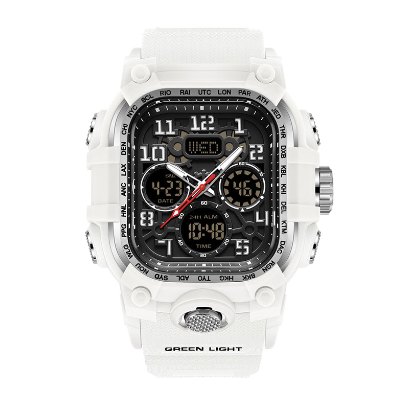 SANDA SD6357 Live Edition Men's Tactical Dual Display Ana-Digi Sport Watch - 62x54mm Rugged ABS Case 5ATM Waterproof Triple Time Multi-Function TPU Strap Wristwatch