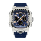 SANDA SD6357 Live Edition Men's Tactical Dual Display Ana-Digi Sport Watch - 62x54mm Rugged ABS Case 5ATM Waterproof Triple Time Multi-Function TPU Strap Wristwatch