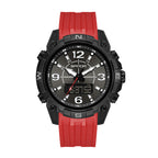 SANDA SD6393 Live Edition Men's Tactical Dual Display Ana-Digi Sport Watch - 50mm Compass Bezel 5ATM Waterproof Triple Time Multi-Function TPU Strap Wristwatch