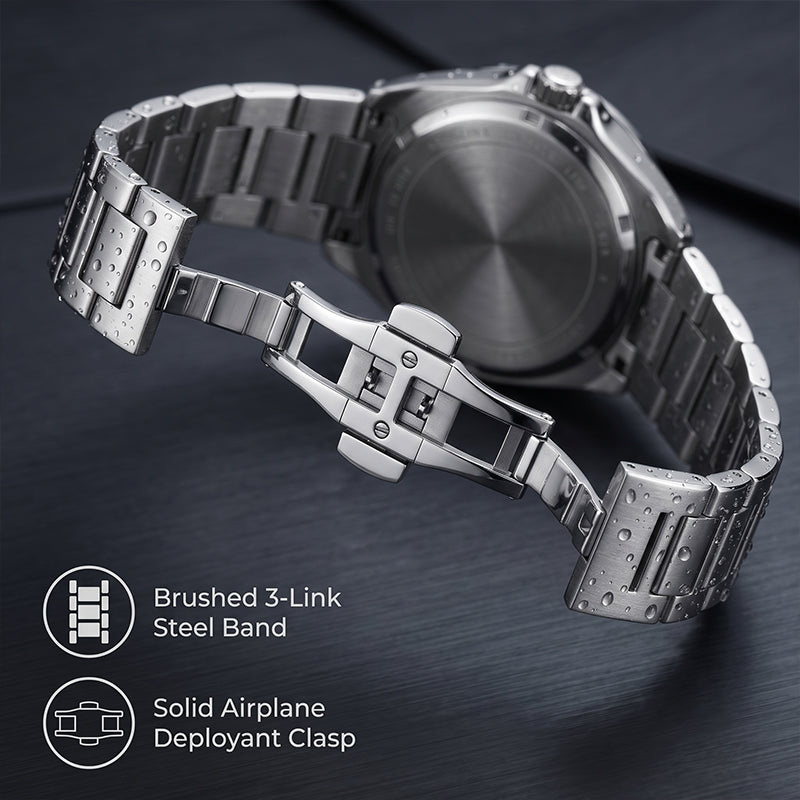 Sollen SL710 Quartz Watch - Men's World-Time Bezel Stainless Steel 3-Bead Bracelet Wristwatch