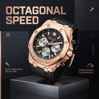 Sollen SL712 Chronograph Watch - Men's Rose Gold Case Multi-Function Dial Performance Silicone Strap Wristwatch