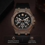 Sollen SL712 Chronograph Watch - Men's Rose Gold Case Multi-Function Dial Performance Silicone Strap Wristwatch