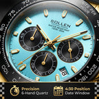 Sollen SL713 Chronograph Watch - Men's Multi-Function Textured Dial Performance Silicone Strap Wristwatch