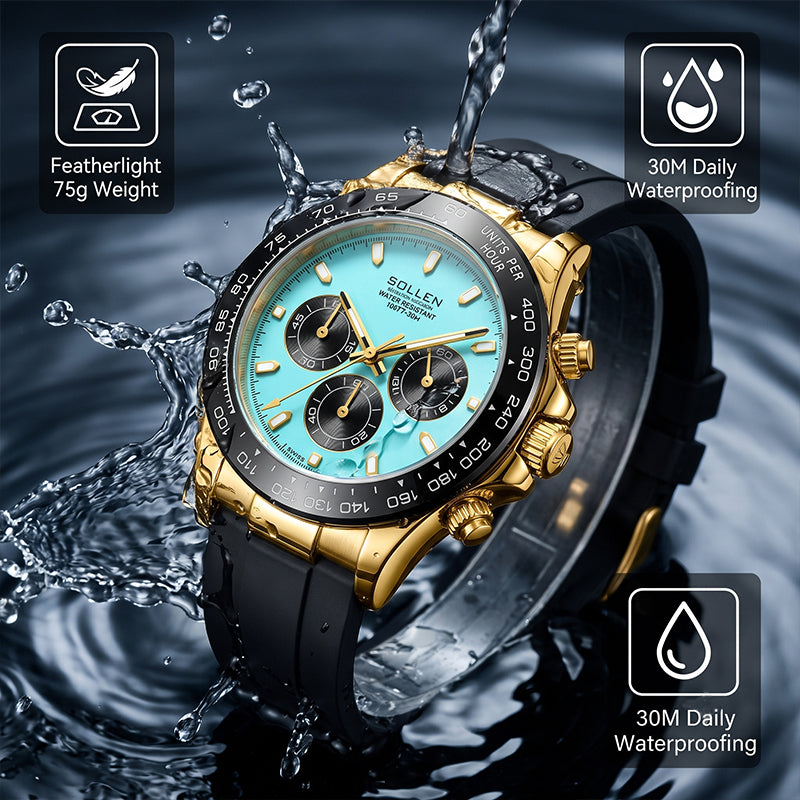 Sollen SL713 Chronograph Watch - Men's Multi-Function Textured Dial Performance Silicone Strap Wristwatch