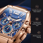 Sollen SL719 Chronograph Watch - Men's Rose Gold Tone Tonneau Case Performance Silicone Strap Wristwatch