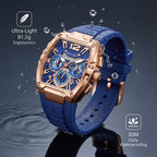 Sollen SL719 Chronograph Watch - Men's Rose Gold Tone Tonneau Case Performance Silicone Strap Wristwatch