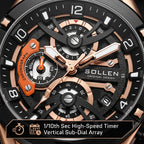 Sollen SL720 Chronograph Watch - Men's Multi-Function Textured Dial Performance Silicone Strap Wristwatch