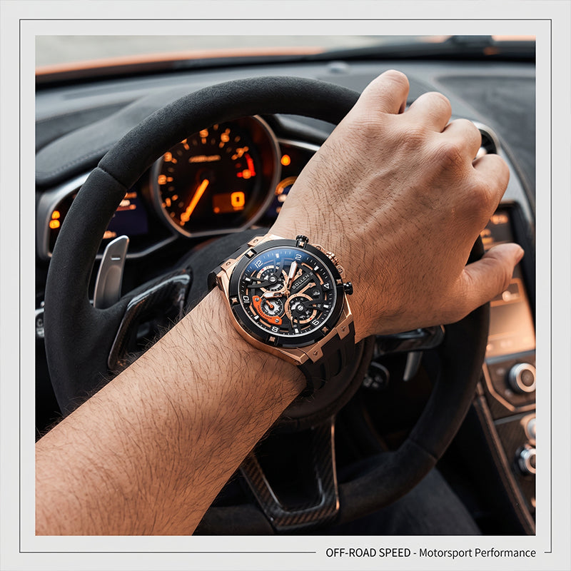 Sollen SL720 Chronograph Watch - Men's Multi-Function Textured Dial Performance Silicone Strap Wristwatch