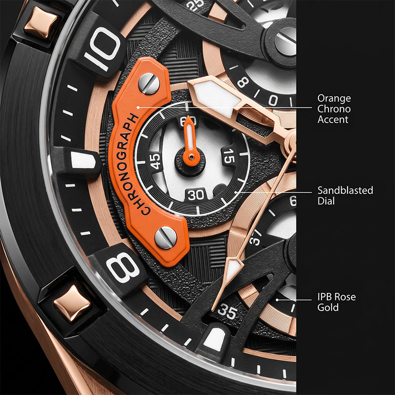 Sollen SL720 Chronograph Watch - Men's Multi-Function Textured Dial Performance Silicone Strap Wristwatch