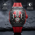 Sollen SL729 Sport Watch - Men's Racing Tonneau Engine Relief 6H Small Seconds Luminous Silicone Strap Wristwatch