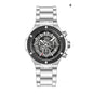 SENSTONE SST218 Quartz Watch - Live Edition Men's Heavy Industrial 46mm Riveted Bezel Mechanical Skeleton Illusion Dial Wide Steel Link Bracelet Wristwatch