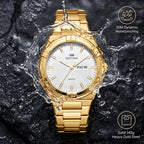 BESTWIN WB130 Live Edition Men's Aikon Style Quartz Watch - 42mm Case Claw Bezel Wave Patterned Dial Day Date Window Metal Band Wristwatch