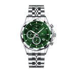 BESTWIN WB173 Live Edition Men's Diamond-Cut Bezel Chronograph Quartz Watch - 46mm Silver Case Triple Subdial 4H Date Window Metal Band Wristwatch