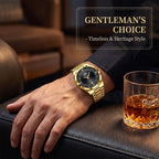 BESTWIN WB232 Live Edition Men's Ultra-Slim Gold Quartz Watch - 40mm Gold Case Fluted Bezel Textured Dial 6H Date Window Metal Band Wristwatch