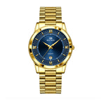 BESTWIN WB232 Live Edition Men's Ultra-Slim Gold Quartz Watch - 40mm Gold Case Fluted Bezel Textured Dial 6H Date Window Metal Band Wristwatch