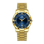 BESTWIN WB232 Live Edition Men's Ultra-Slim Gold Quartz Watch - 40mm Gold Case Fluted Bezel Textured Dial 6H Date Window Metal Band Wristwatch