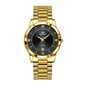 BESTWIN WB232 Live Edition Men's Ultra-Slim Gold Quartz Watch - 40mm Gold Case Fluted Bezel Textured Dial 6H Date Window Metal Band Wristwatch