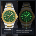 BESTWIN WB243 Live Edition Men's Octagonal Integrated Quartz Watch - 43mm Case Radiant Wave Dial 6H Date Window Stainless Steel Wristwatch