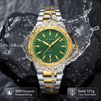 BESTWIN WB243 Live Edition Men's Octagonal Integrated Quartz Watch - 43mm Case Radiant Wave Dial 6H Date Window Stainless Steel Wristwatch