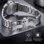 BESTWIN WB911 Live Edition Men's Dashboard Skeleton Style Quartz Watch - 43mm Silver Case Convex Crystal Green Dial 6H Date Window Metal Band Wristwatch
