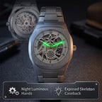 BESTWIN WB983 Live Edition Men's Mechanical Skeleton Style Quartz Watch - 42mm Case Small Seconds Subdial Integrated Metal Band Wristwatch