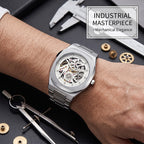 BESTWIN WB983 Live Edition Men's Mechanical Skeleton Style Quartz Watch - 42mm Case Small Seconds Subdial Integrated Metal Band Wristwatch