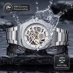 BESTWIN WB983 Live Edition Men's Mechanical Skeleton Style Quartz Watch - 42mm Case Small Seconds Subdial Integrated Metal Band Wristwatch