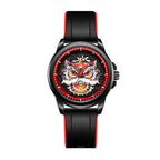 WLS6158 Quartz Watch - Live Edition Men's Streetwear 43mm Black Case Chinese Lion Dance Cultural Dial Luminous Facing Sport Silicone Elastic Woven Strap Wristwatch