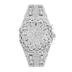 XL106 Live Edition Men's Luxury Iced-Out Diamond Quartz Watch - 47mm Thorn Bezel 3ATM Waterproof 3 O'Clock Date Full Pave Stainless Steel Link Bracelet Wristwatch
