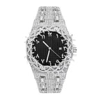 XL106 Live Edition Men's Luxury Iced-Out Diamond Quartz Watch - 47mm Thorn Bezel 3ATM Waterproof 3 O'Clock Date Full Pave Stainless Steel Link Bracelet Wristwatch