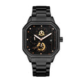 YASHDUN YSD5061 Quartz Watch - Live Edition Men's Heavy Industrial 43mm Square-Octagonal Case Steampunk Mechanical Gear Illusion Dial Date Steel Link Bracelet Wristwatch