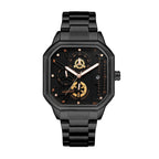 YASHDUN YSD5061 Quartz Watch - Live Edition Men's Heavy Industrial 43mm Square-Octagonal Case Steampunk Mechanical Gear Illusion Dial Date Steel Link Bracelet Wristwatch