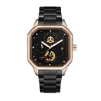 YASHDUN YSD5061 Quartz Watch - Live Edition Men's Heavy Industrial 43mm Square-Octagonal Case Steampunk Mechanical Gear Illusion Dial Date Steel Link Bracelet Wristwatch